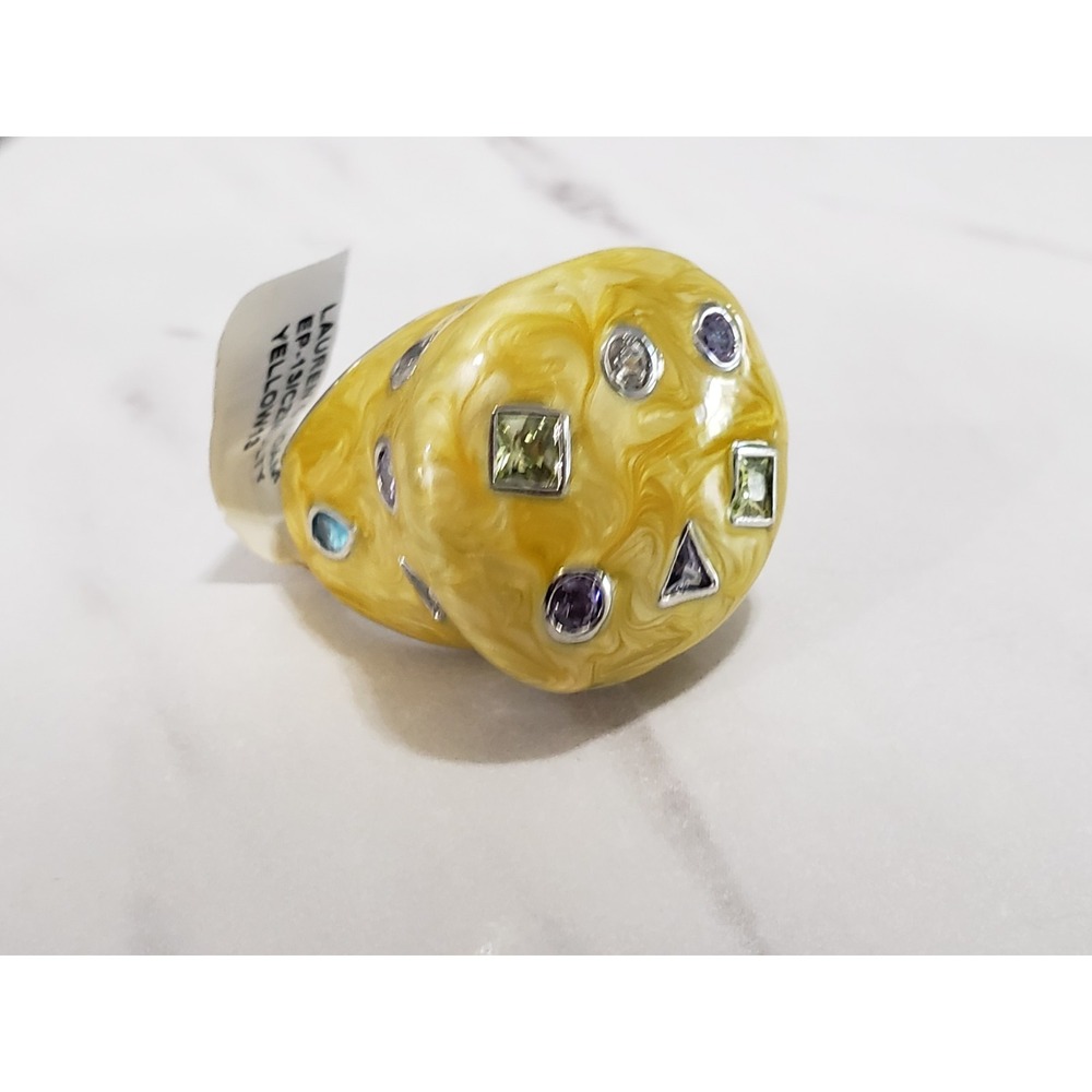 Lauren G Adams Enamel Cocktail Statement Ring art deco chunky wearable art SZ 6